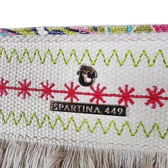 Spartina 449- Salt Meadow Boho Hipster Canvas Zip Top Tassel Crossbody Purse - Picture 3 of 12